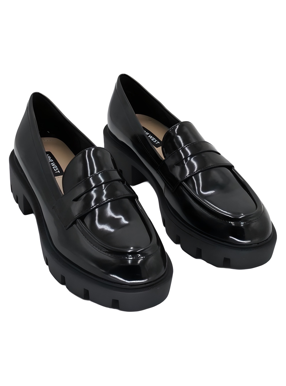 Nine West Maibel Lug Sole Penny Loafer Black Patent Size 7.5
